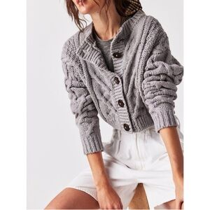 Free People Bonfire Cardi Cardigan Sweater, stone, M